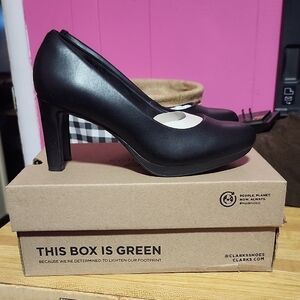 Clarks Black Chunky Heel Pumps